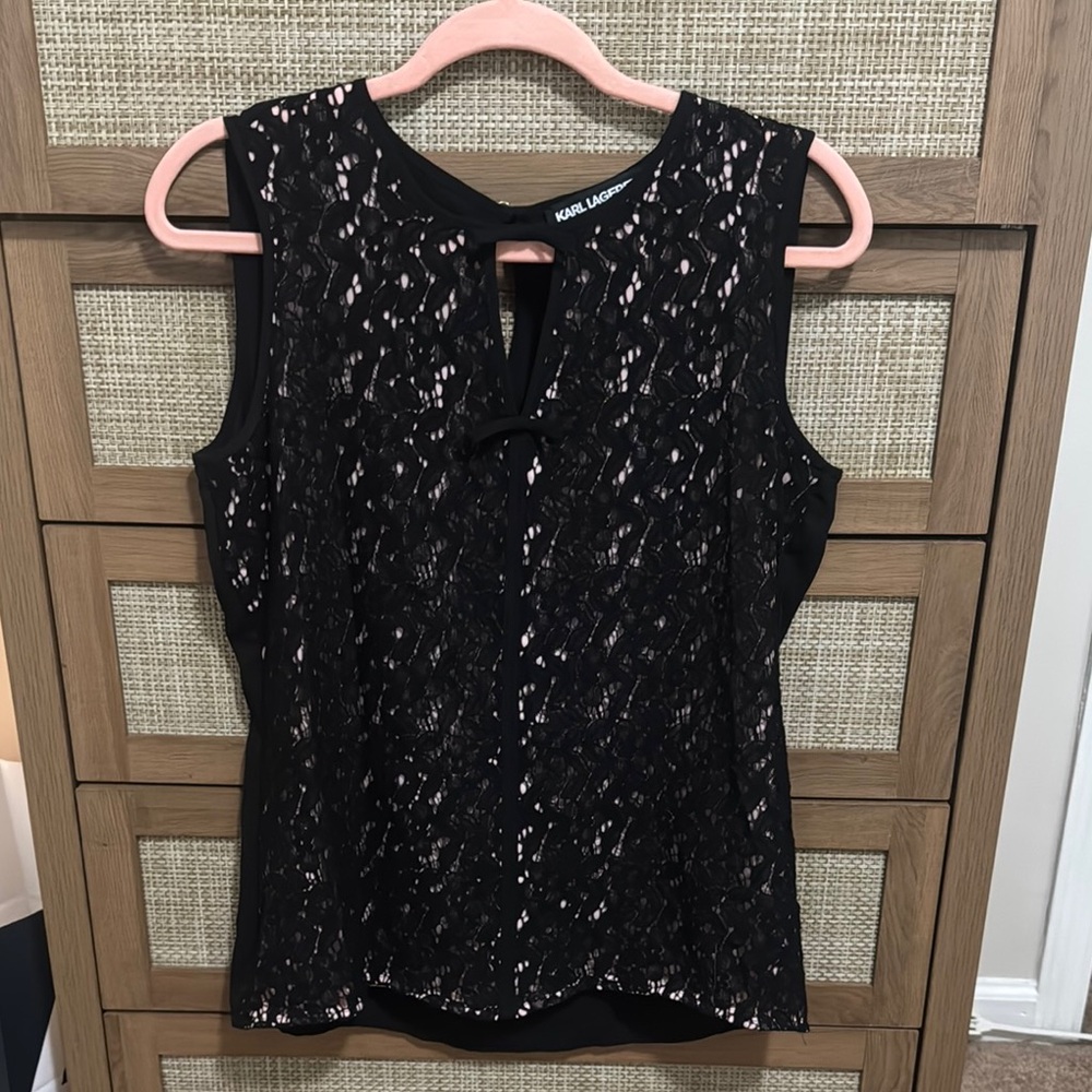 Karl Lagerfeld Black Sleeveless Embellished Blouse